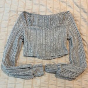 Gray Ribbed Knit long sleeve crop top